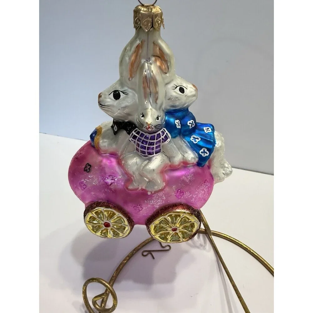 1997 Christopher Radko Glass BUNMOBILE Bunny & Easter Egg Car Christmas Ornament
